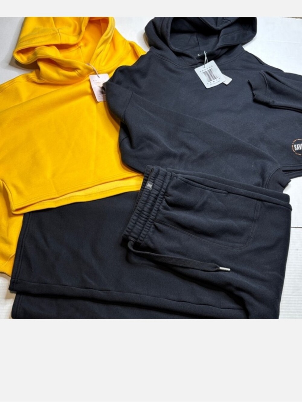 3 Piece Savage X Fenty Track Jogger Set Yellow/black Hoodie With Black Jogger